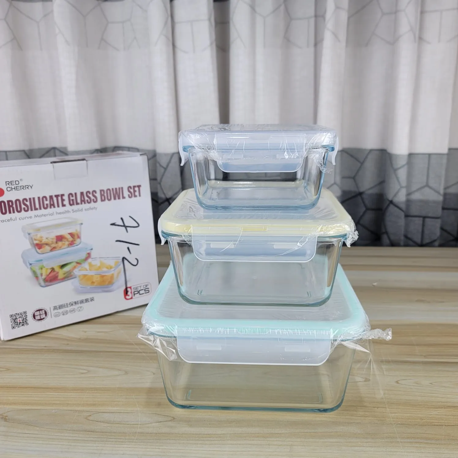 3pcs Multi Colour Square Airtight Bati Set 01090