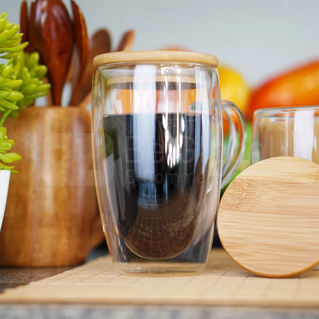 Double wall Coffee Mug wooden lid 00463 - Image 3