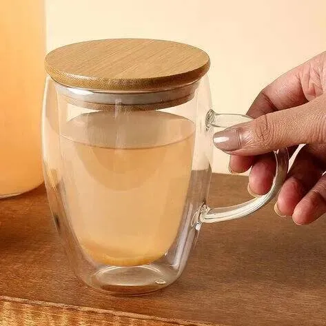 Double wall Coffee Mug wooden lid 00463