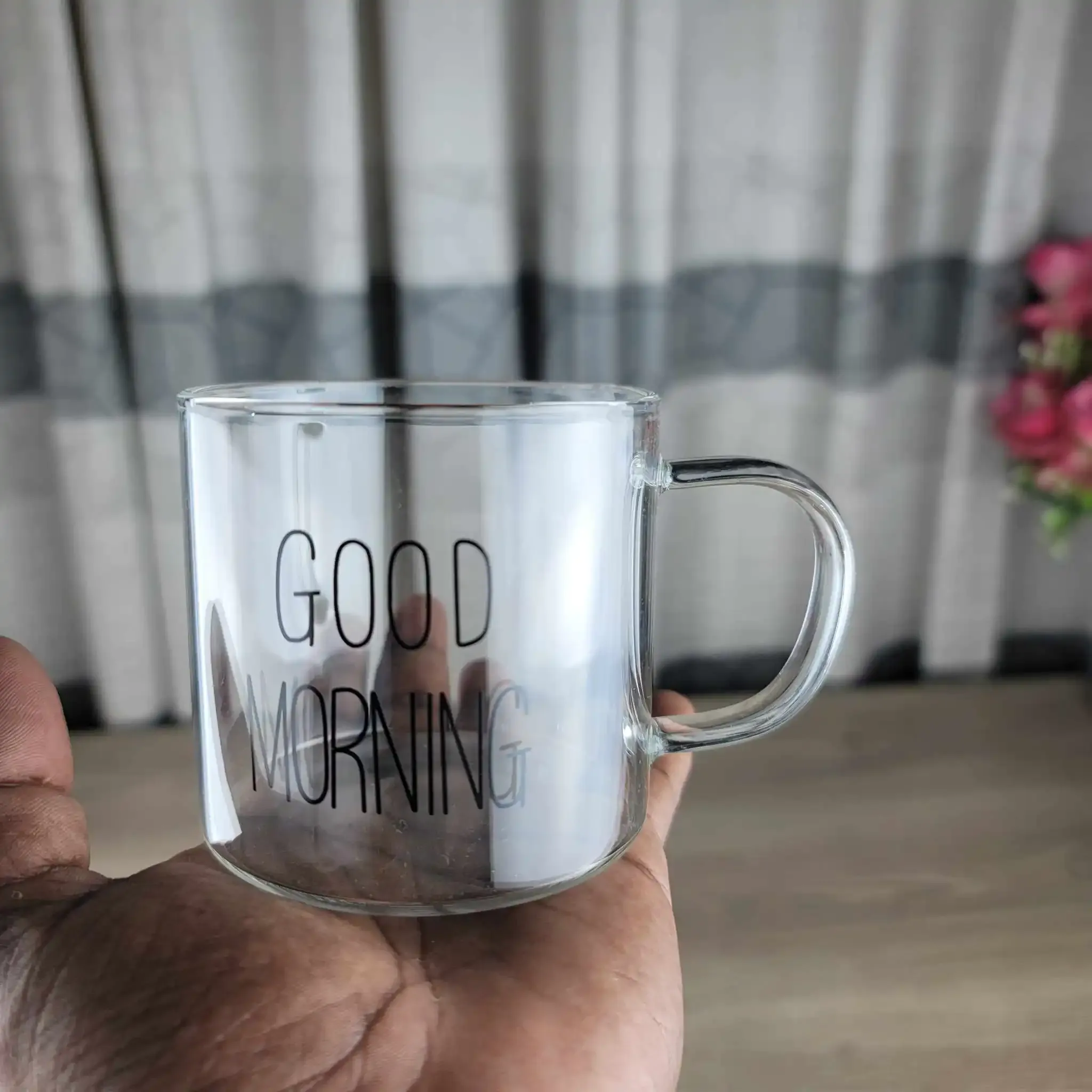 2pcs Set 300ml Borosilicate Good Morning Mug 00332