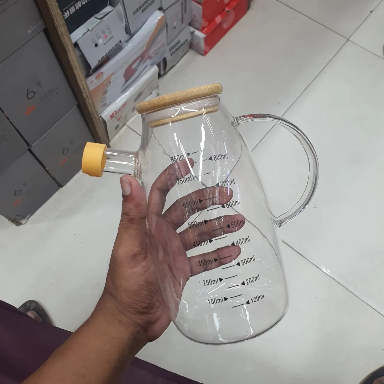 850ml Glass Oilpot Wooden Lid 01372 - Image 3
