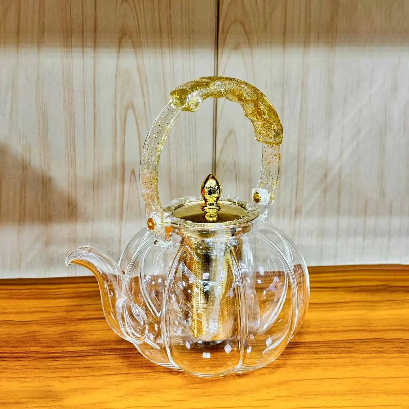 Heat Resistant Glass Kettle Round Staip Design 00878