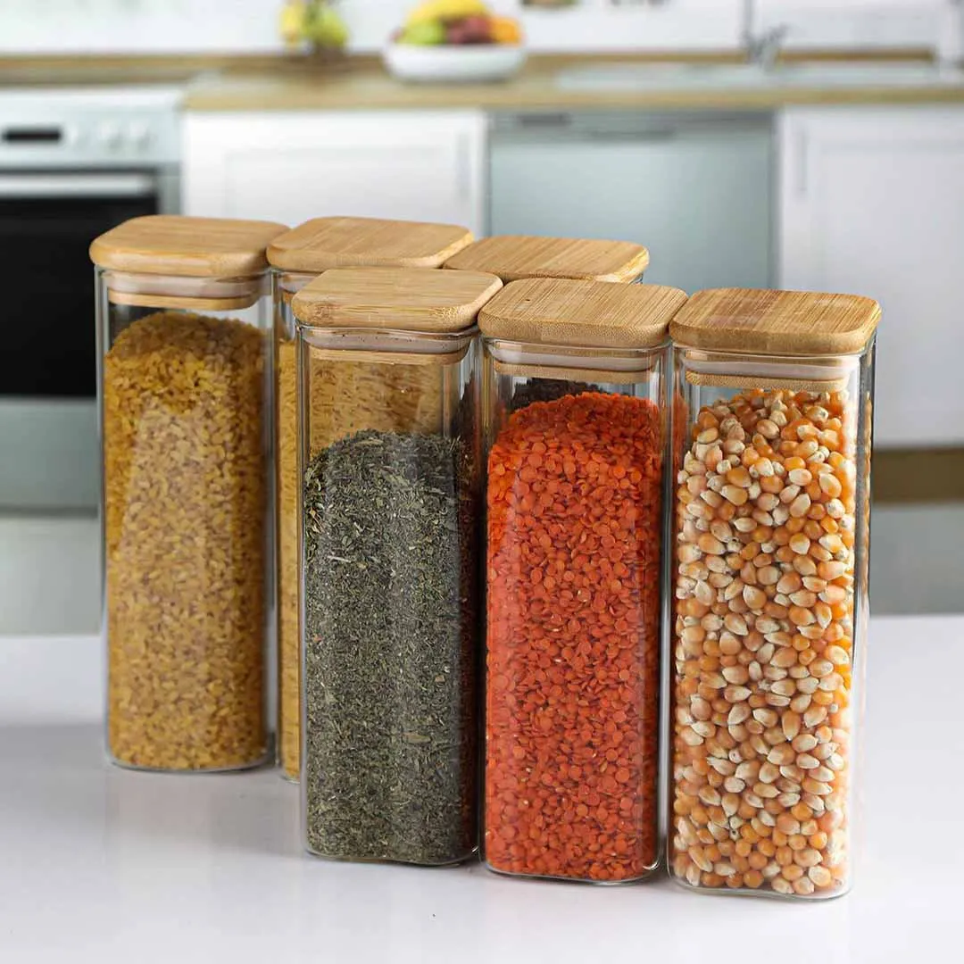 550ml Square Glass Jar Wooden Lid 01281