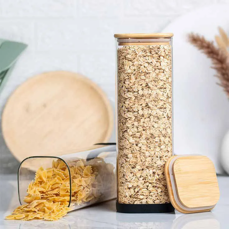 550ml Square Glass Jar Wooden Lid 01281