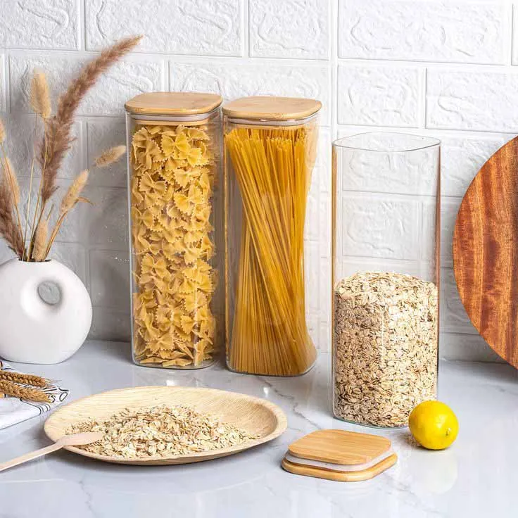 550ml Square Glass Jar Wooden Lid 01281 - Image 3
