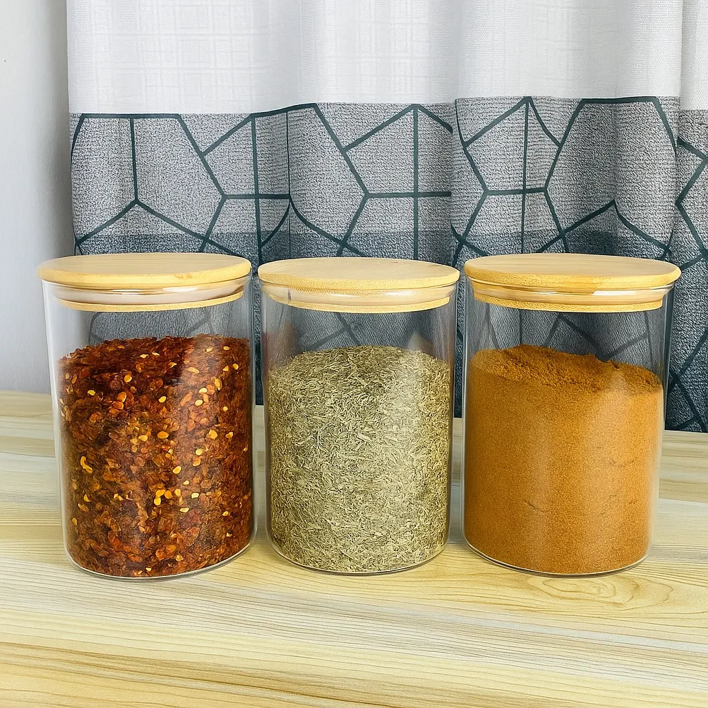 3pcs 800ml Glass jar Wooden lid 01341