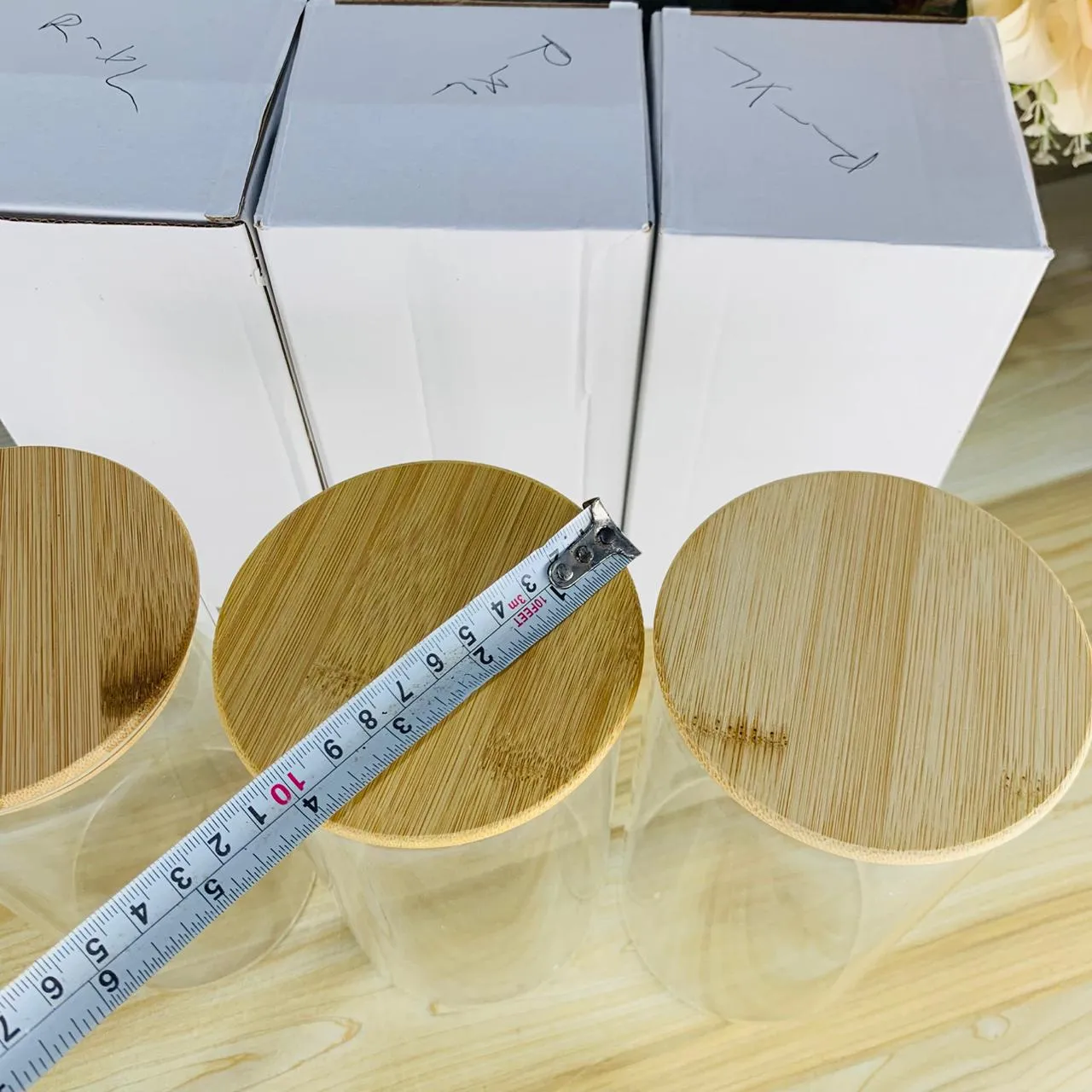 3pcs 800ml Glass jar Wooden lid 01341