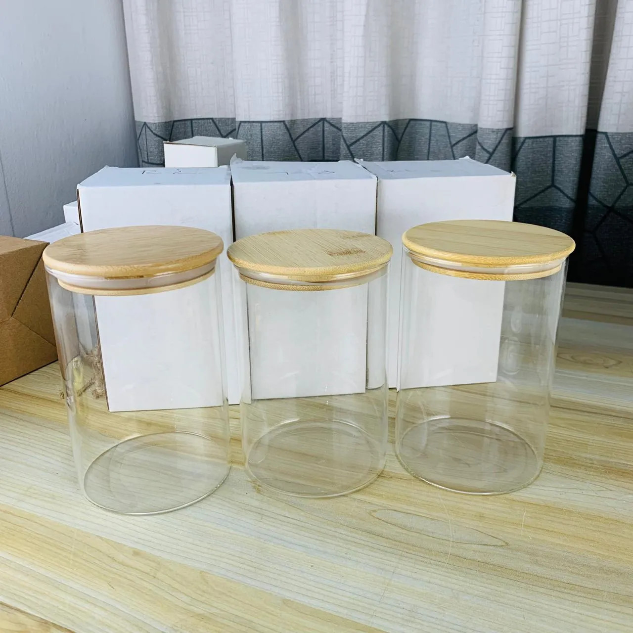 3pcs 800ml Glass jar Wooden lid 01341 - Image 3