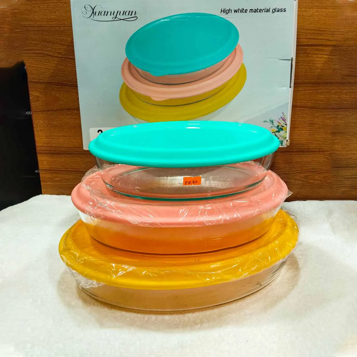 3pcs Oval Serving Dish Multi Colour Lid 01044