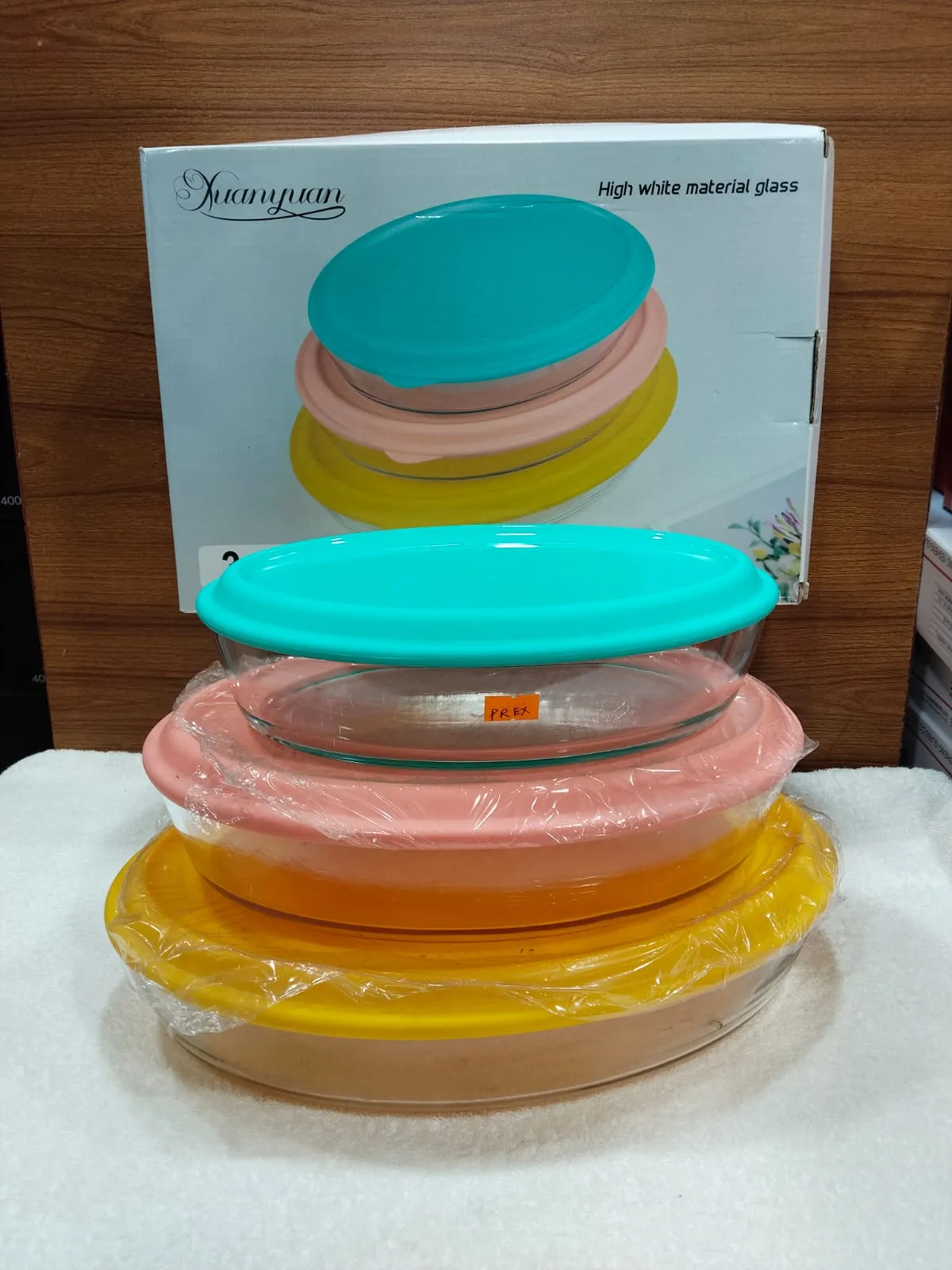 3pcs Oval Serving Dish Multi Colour Lid 01044