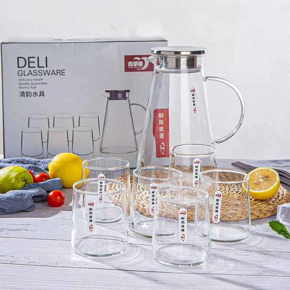 7pcs Borosilicate Glass Water Jug Set 00215-transparent
