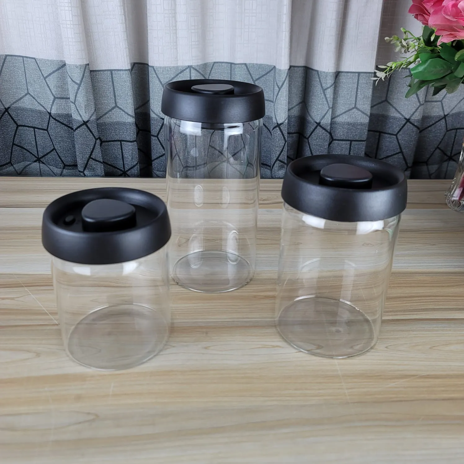 3Pcs Airtight Glass Jar press lock Black 00471 - Image 4