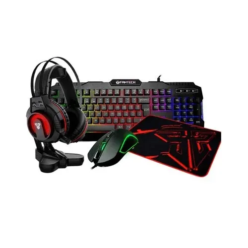 FANTECH P51 USB Wired Black Gaming Keyboard, Mouse, Mouse Pad, Headphone & Headset Stand Combo