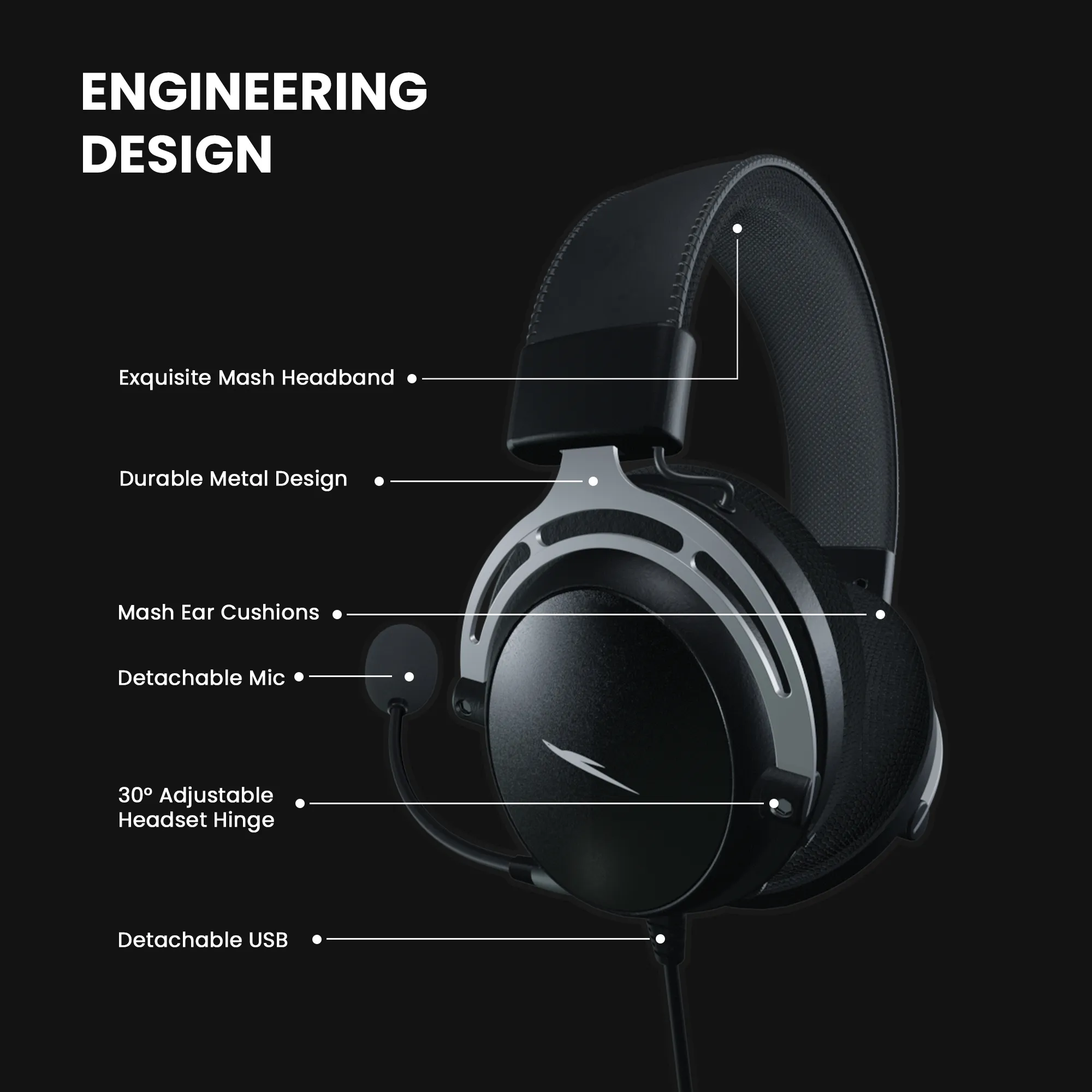 ASCEND AIR 7.1 Surround Ultra Lightweight Gaming Headphone – Aluminum Frame, 53mm Drivers, Mesh Earcups, PC/Mobile Compatible - Image 5