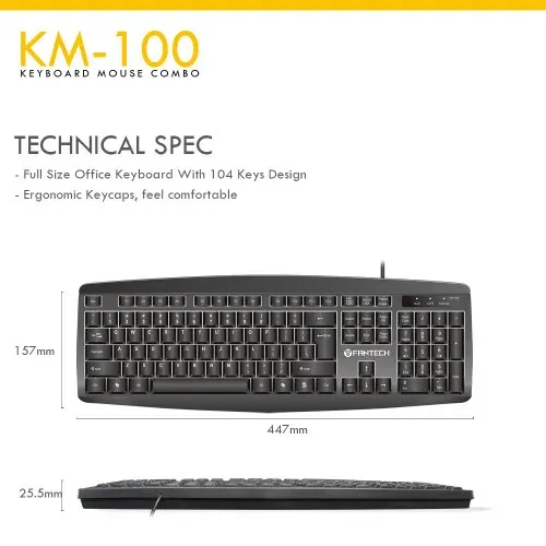 Fantech KM100 USB Keyboard Mouse Combo Black