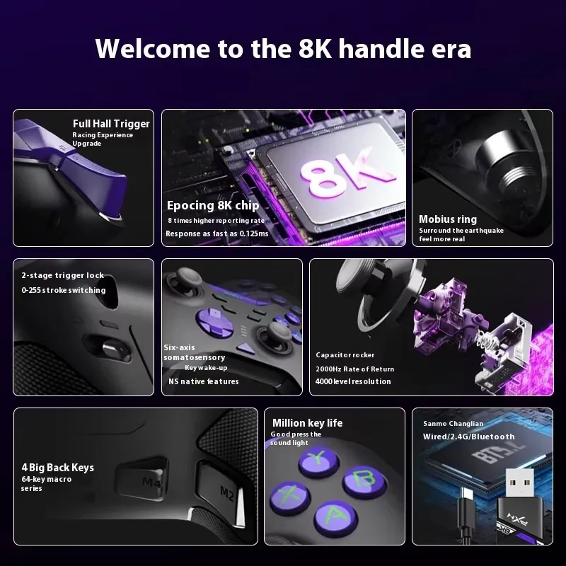 PXN P5 8K Three Modes Wireless Bluetooth Gamepads Custom 8000Hz Polling Rate Hall Trigger For PC NS Phone Gaming Controllers - Image 3