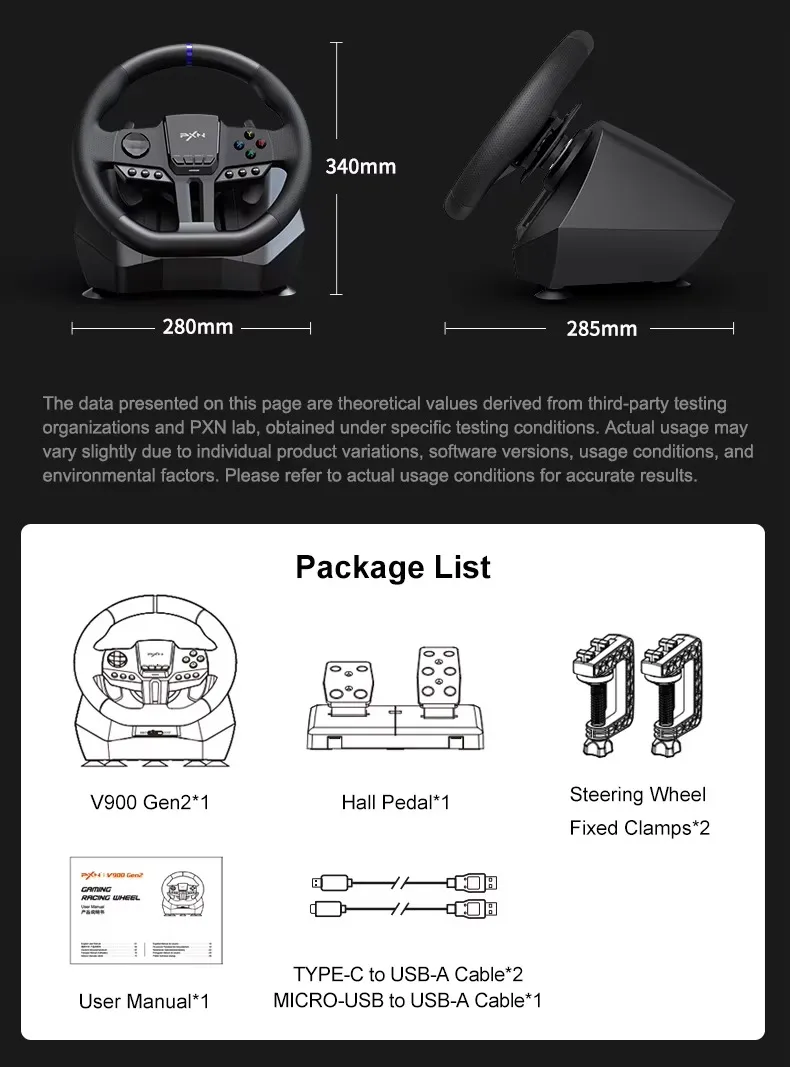 PXN V900 GEN2 Gaming Steering Racing Wheel Driving Simulator 270°/900° Rotation For PC ,Switch,PS3 PS4 Xbox One,Xbox Series X/S - Image 3