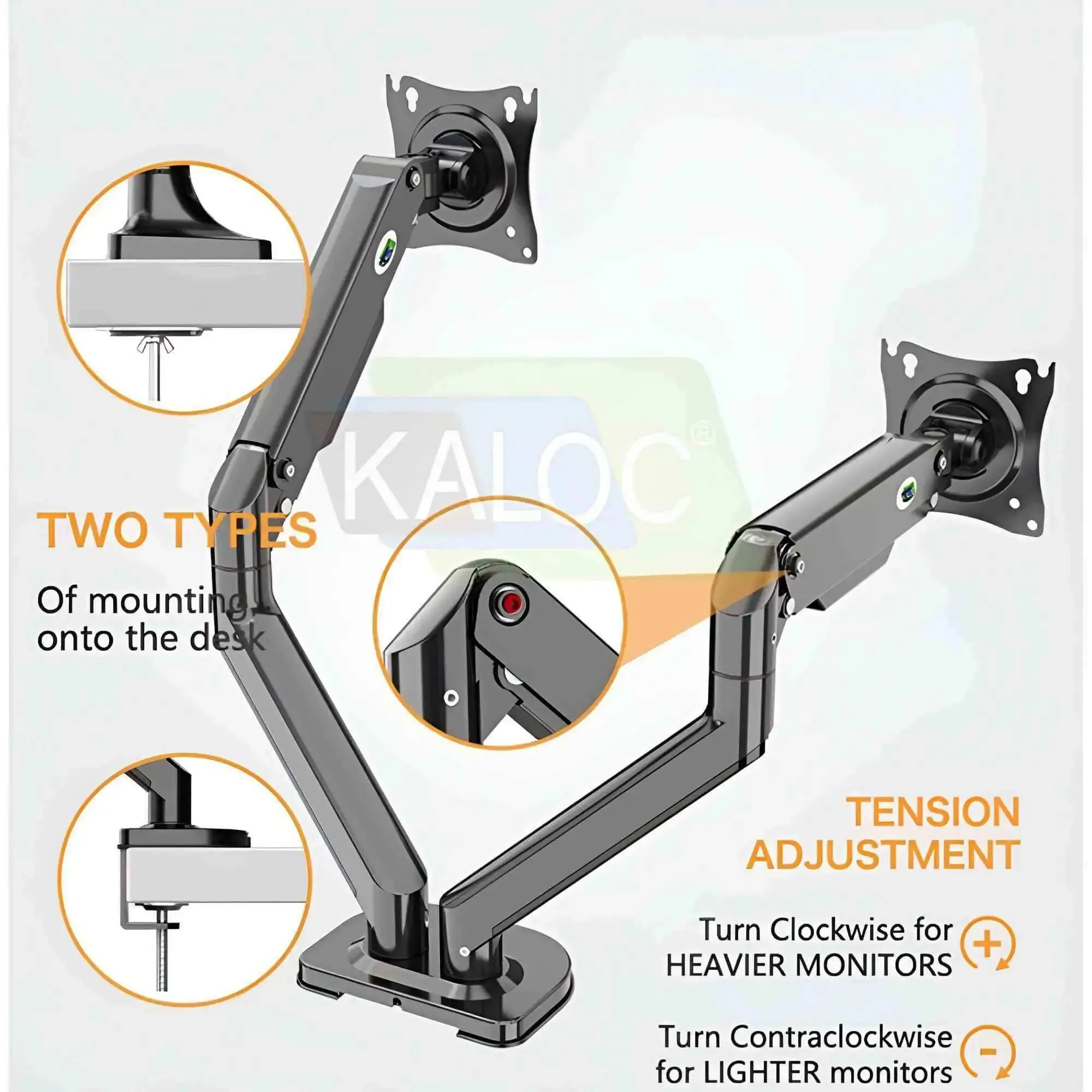 Kaloc DS200-2 Dual 17-32 Inch Adjustable Dual Arm Monitor