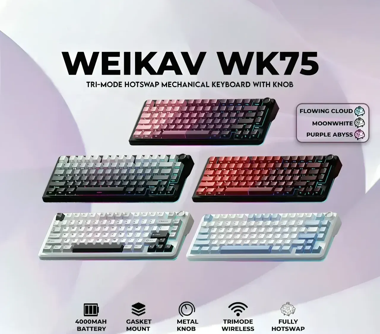 WEIKAV WK75 Keyboard Tri Mode Wireless Mechanical Keyboard