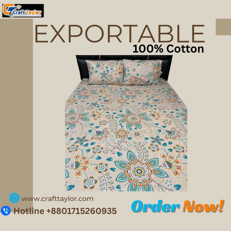 Exportable Cotton Bed Sheet with side pillow