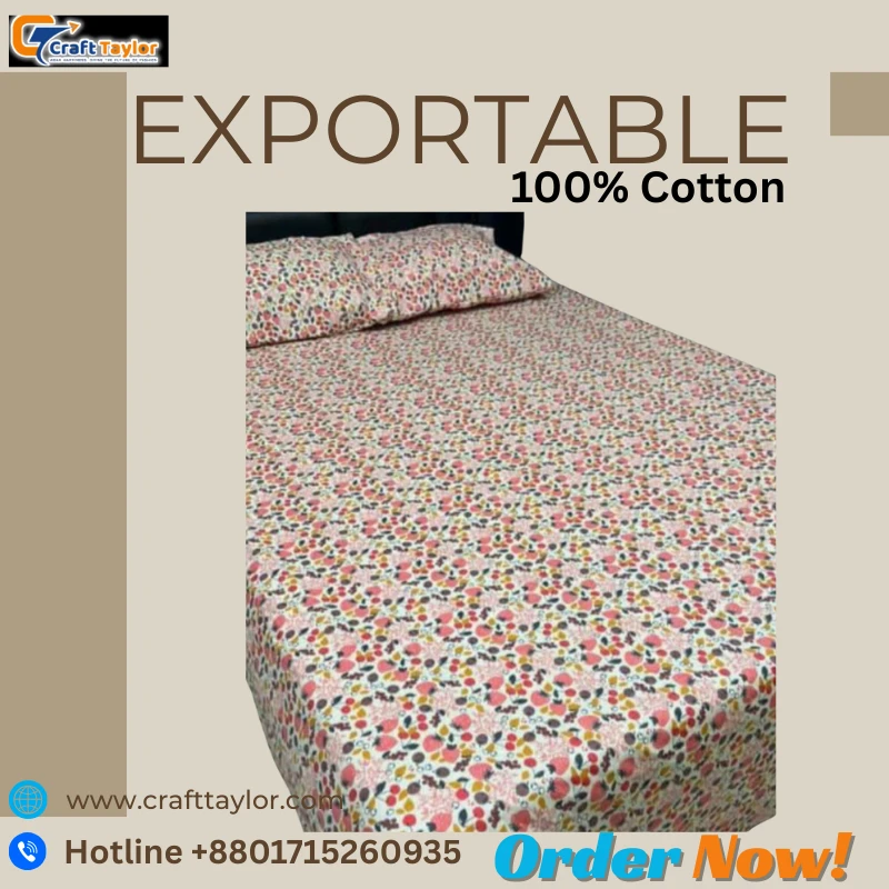 Exportable Cotton Bed Sheet with side pillow