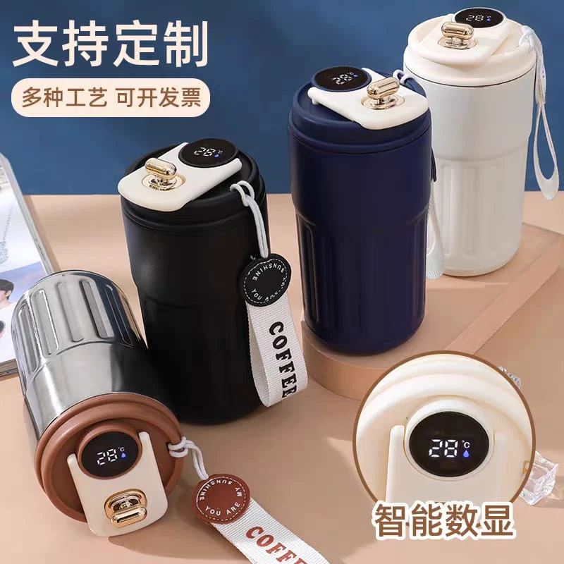 Smart Temperature Display Coffee Cup 316 Stainless Steel Thermos Cup Girls Cute Travel Cup with Handle Car Cup 450 ml