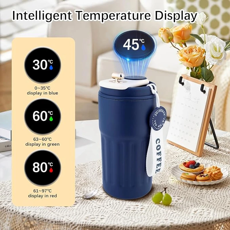Smart Temperature Display Coffee Cup 316 Stainless Steel Thermos Cup Girls Cute Travel Cup with Handle Car Cup 450 ml - Image 4