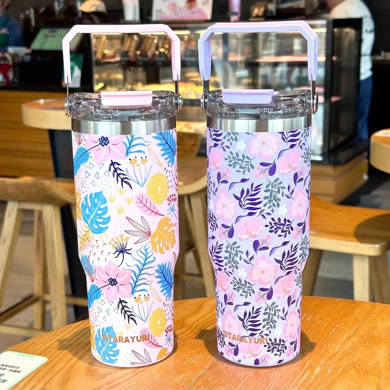 Luxury Floral Stainless Steel Insulated Tumbler – 900 ml