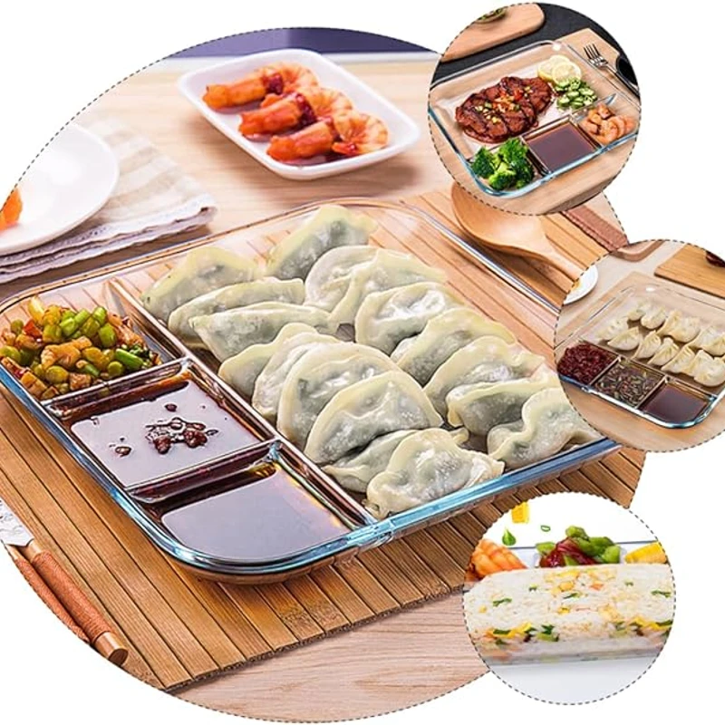1pc Divided Food Plate - Glass Dinnerware Smooth for Easy Cleaning for Serving Snacks Fruit and Steak Transparent Design Safe for Daily Use squwe