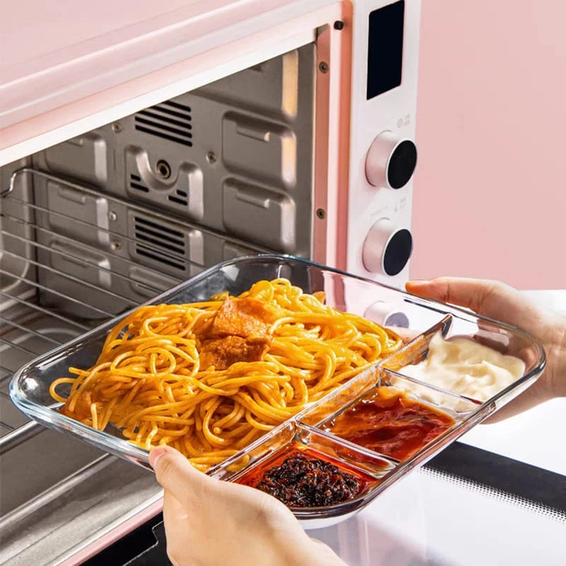 1pc Divided Food Plate - Glass Dinnerware Smooth for Easy Cleaning for Serving Snacks Fruit and Steak Transparent Design Safe for Daily Use squwe