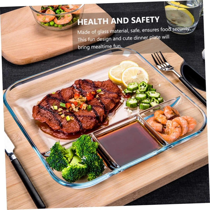1pc Divided Food Plate - Glass Dinnerware Smooth for Easy Cleaning for Serving Snacks Fruit and Steak Transparent Design Safe for Daily Use squwe - Image 3
