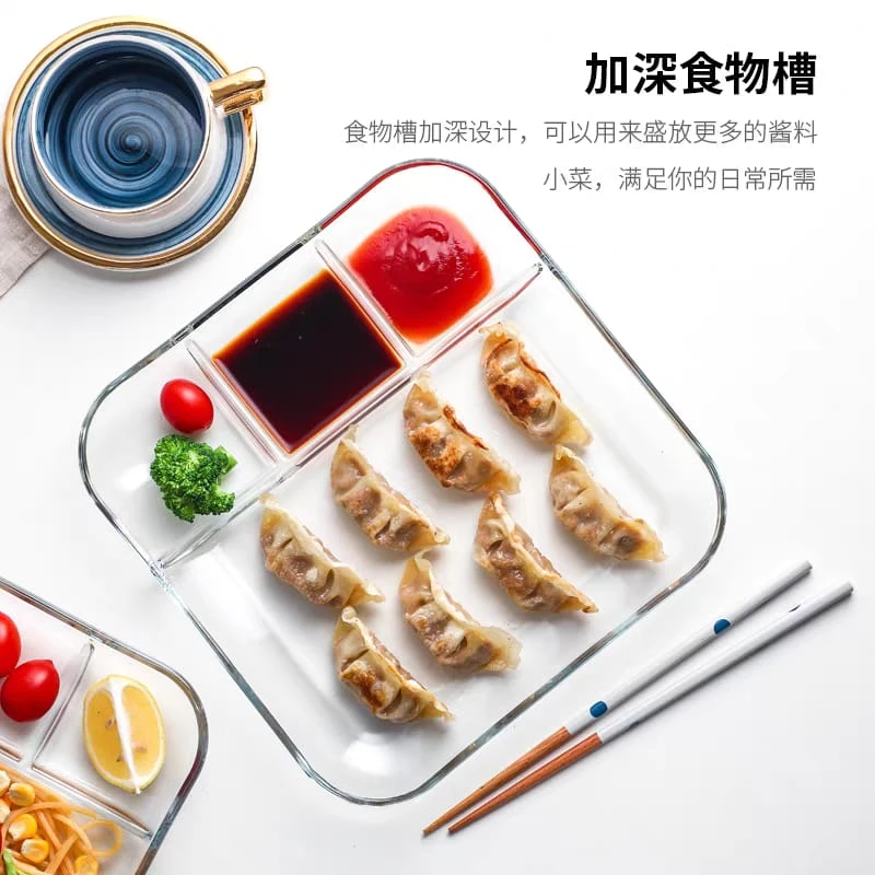 1pc Divided Food Plate - Glass Dinnerware Smooth for Easy Cleaning for Serving Snacks Fruit and Steak Transparent Design Safe for Daily Use squwe - Image 6