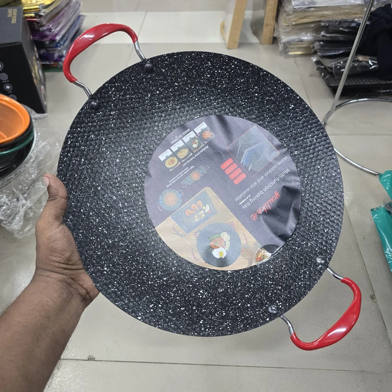 BBQ Gill Plate, Anti Scalding Handle Korean BBQ Grill Pan Round for Camping 34 cm 38 cm