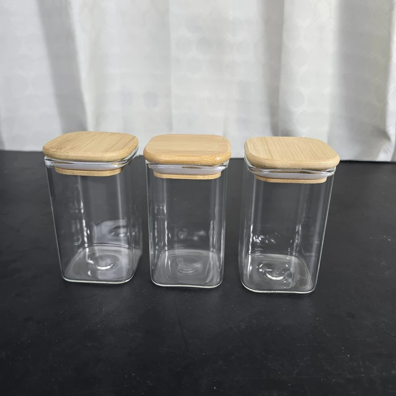3 Pcs Airtight Glass Cookie Jar bambo lid squwer 280 ml 46.44