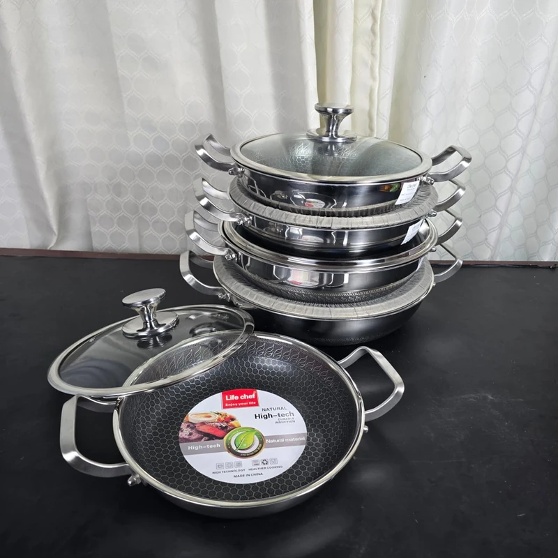 Stainless Steel Non-Stick both side Honeycomb Deepen Frying Pan