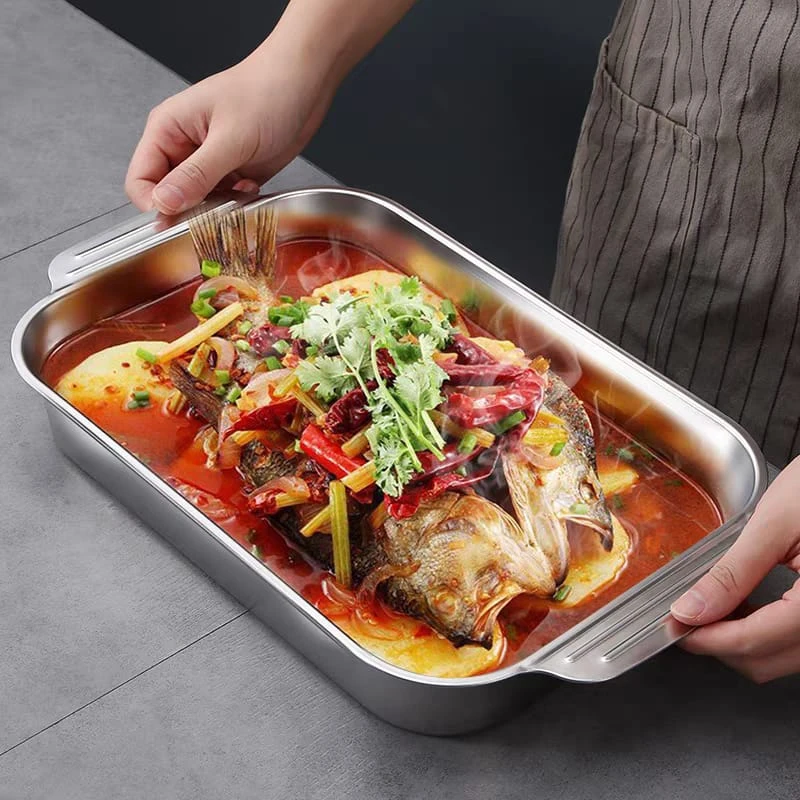 4 Pcs Stainless Steel Rectangular Baking Pan with Handle Non-Stick Kitchen Fruit Bread Pastry Deepening Food Bake Tray Bakeware Baking