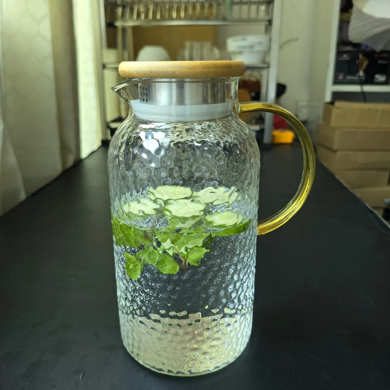 1800ml Glass Water Jug Ice Wooden lid
