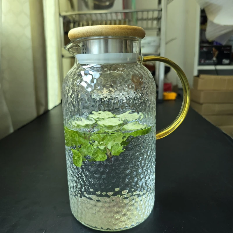 1800ml Glass Water Jug Ice Wooden lid