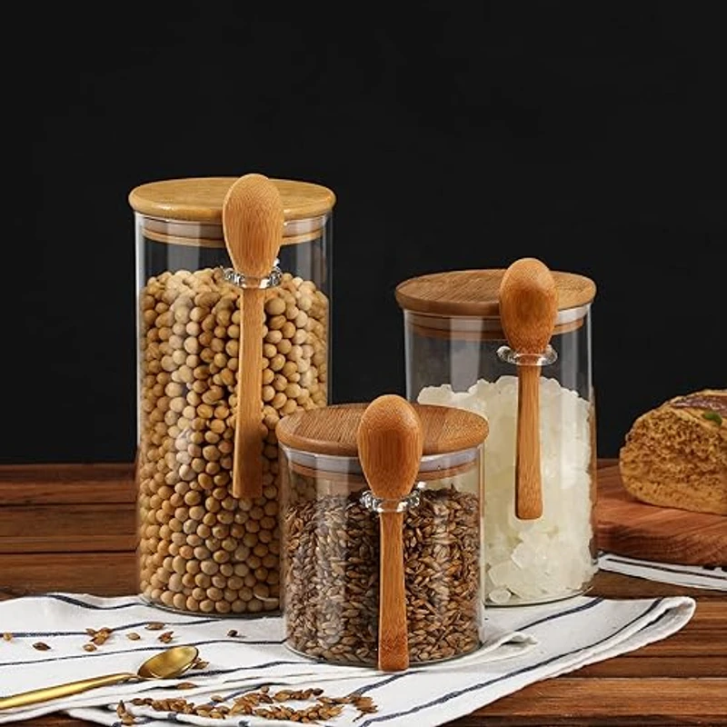 3 Pcs Airtight Glass Cookie Jar Squwer with Spoon - Image 4