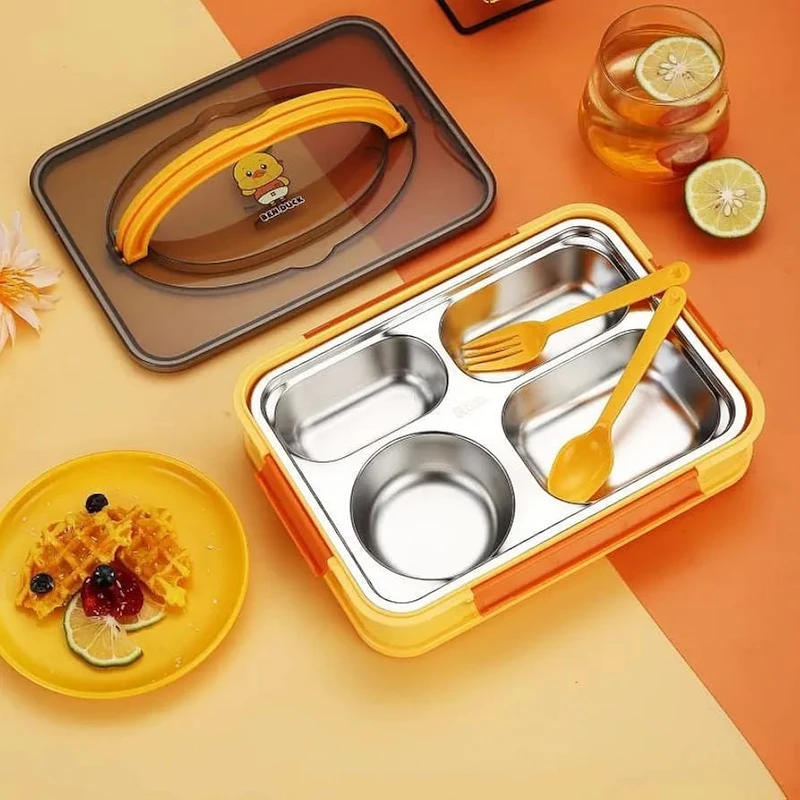 Spanker Ben Duck Large Lunch Box Thermal Stainless Steel Insulation Box Tableware Set Portable Lunch Containers for Kid Adult Student Children Keep Food - 1100 ML- Yellow