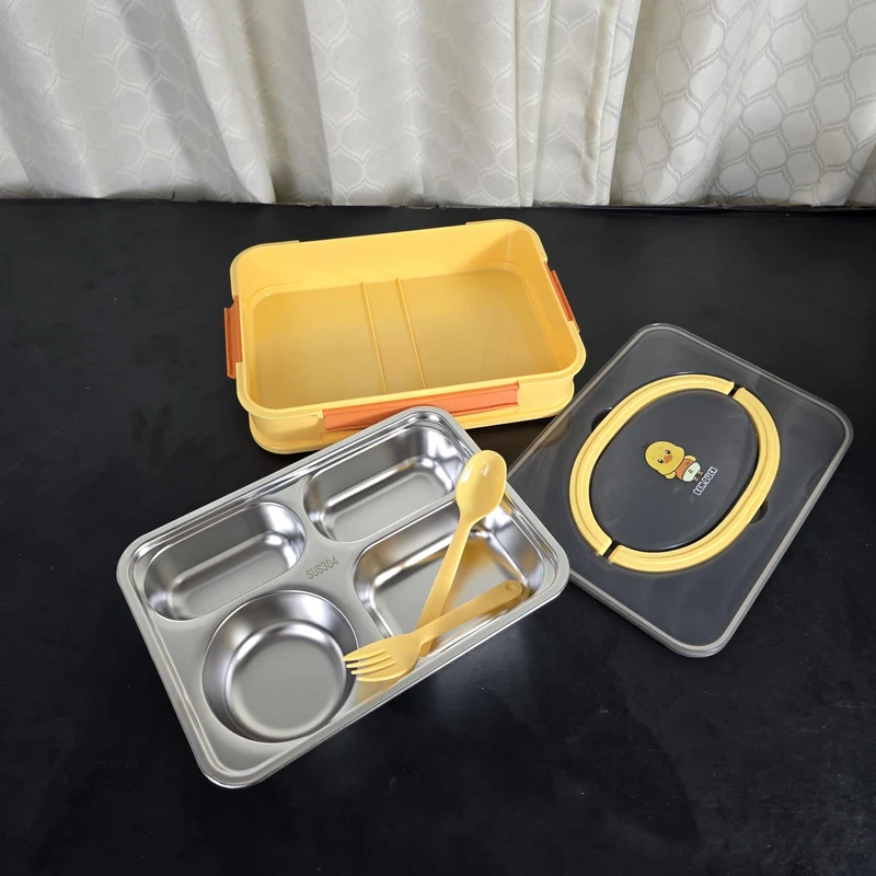 Spanker Ben Duck Large Lunch Box Thermal Stainless Steel Insulation Box Tableware Set Portable Lunch Containers for Kid Adult Student Children Keep Food - 1100 ML- Yellow - Image 4