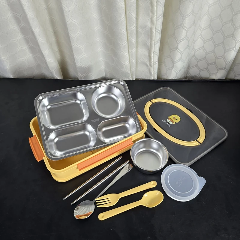 Spanker Ben Duck Large Lunch Box Thermal Stainless Steel Insulation Box Tableware Set Portable Lunch Containers for Kid Adult Student Children Keep Food - 1100 ML- Yellow - Image 5