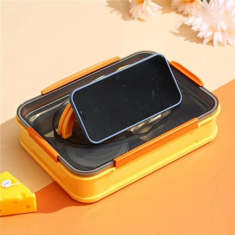 Spanker Ben Duck Large Lunch Box Thermal Stainless Steel Insulation Box Tableware Set Portable Lunch Containers for Kid Adult Student Children Keep Food - 1100 ML- Yellow - Image 6