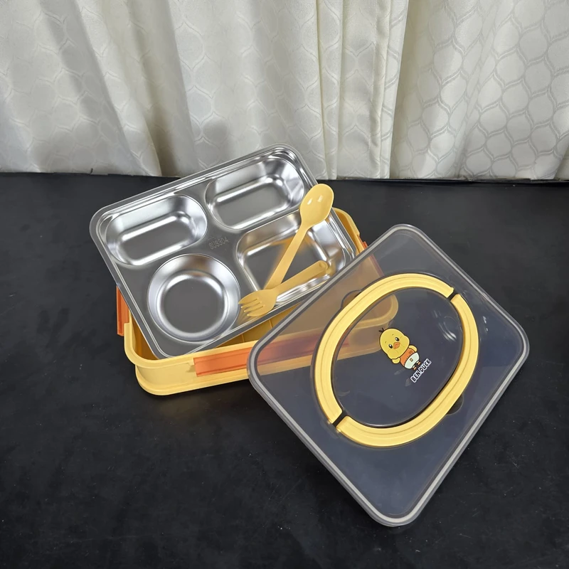 Spanker Ben Duck Large Lunch Box Thermal Stainless Steel Insulation Box Tableware Set Portable Lunch Containers for Kid Adult Student Children Keep Food - 1100 ML- Yellow - Image 7