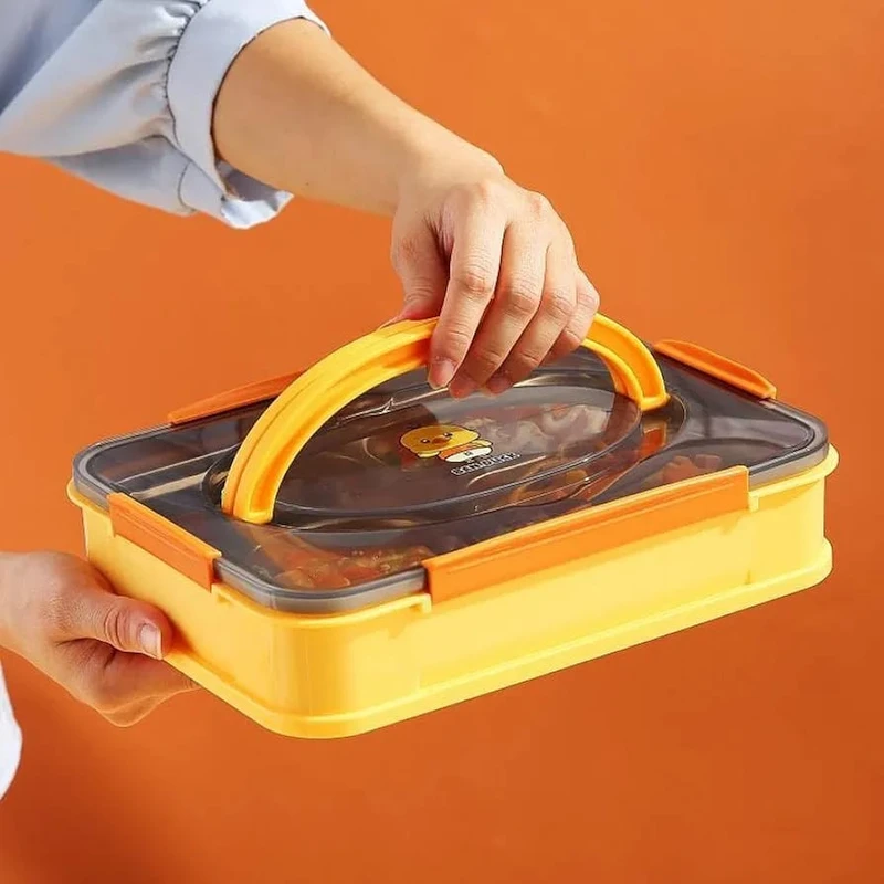 Spanker Ben Duck Large Lunch Box Thermal Stainless Steel Insulation Box Tableware Set Portable Lunch Containers for Kid Adult Student Children Keep Food - 1100 ML- Yellow - Image 8