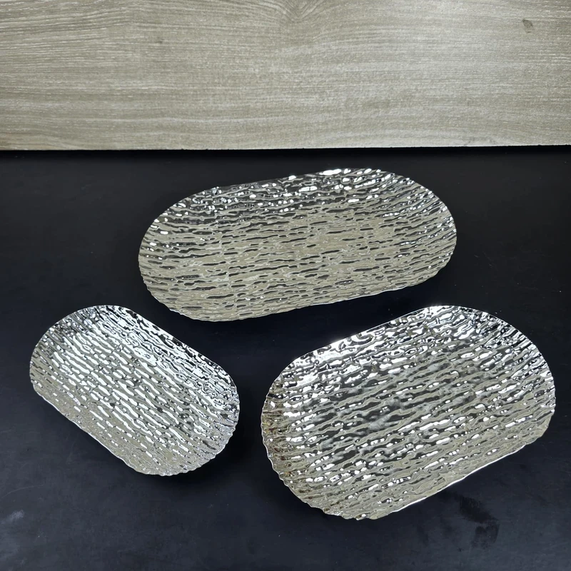 European Delicate Fruit Plate, Luxury Silver Tray, Fruit Plate, Home Cake Tray 3pcs set