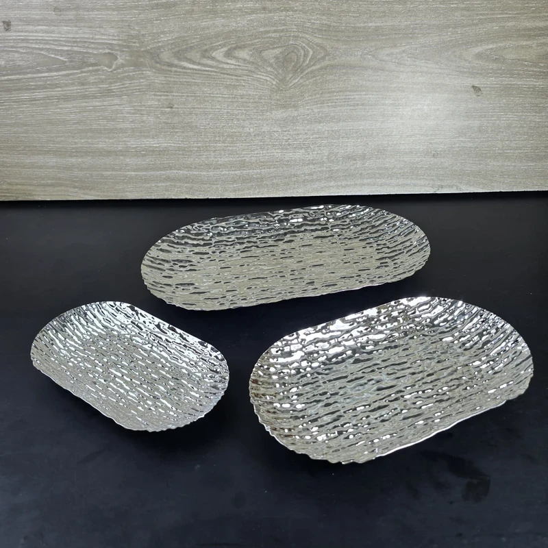 European Delicate Fruit Plate, Luxury Silver Tray, Fruit Plate, Home Cake Tray 3pcs set