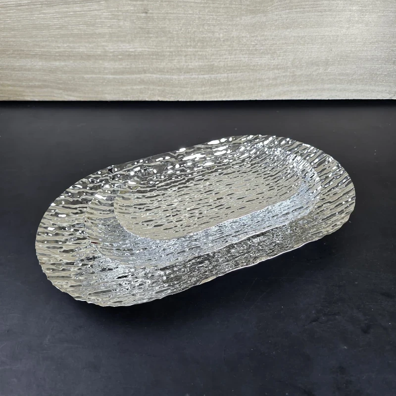 European Delicate Fruit Plate, Luxury Silver Tray, Fruit Plate, Home Cake Tray 3pcs set - Image 3