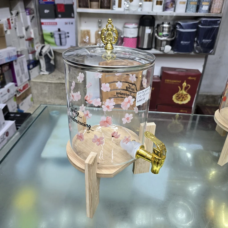 3.6 Liter Pink Flower Juice Dispenser wooden Stan
