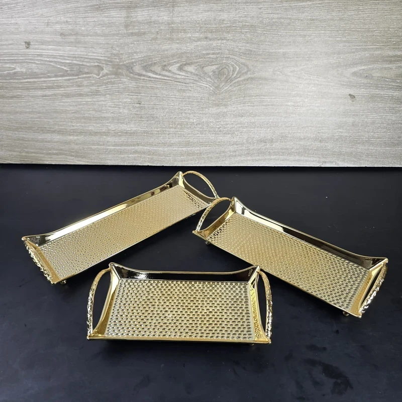 European Delicate Fruit Plate, Luxury Gold Tray, Fruit Plate, Home Cake Tray 3pcs set